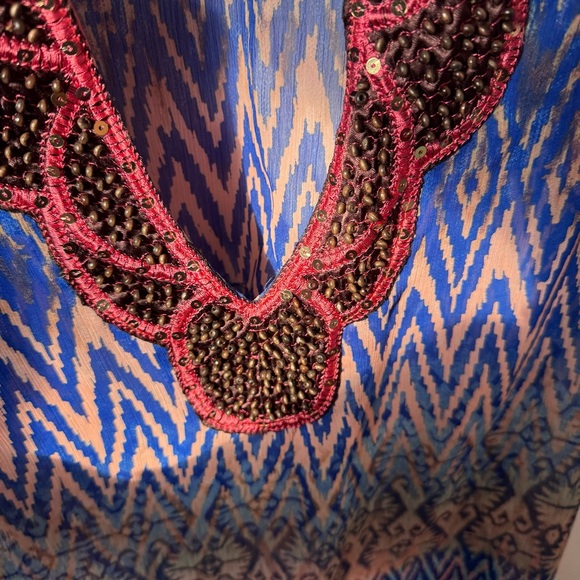 Studio Y Women Tank Size XL Blue Beaded Cut V-Neck Boho Keyhole Back Top Sheer - Picture 5 of 14